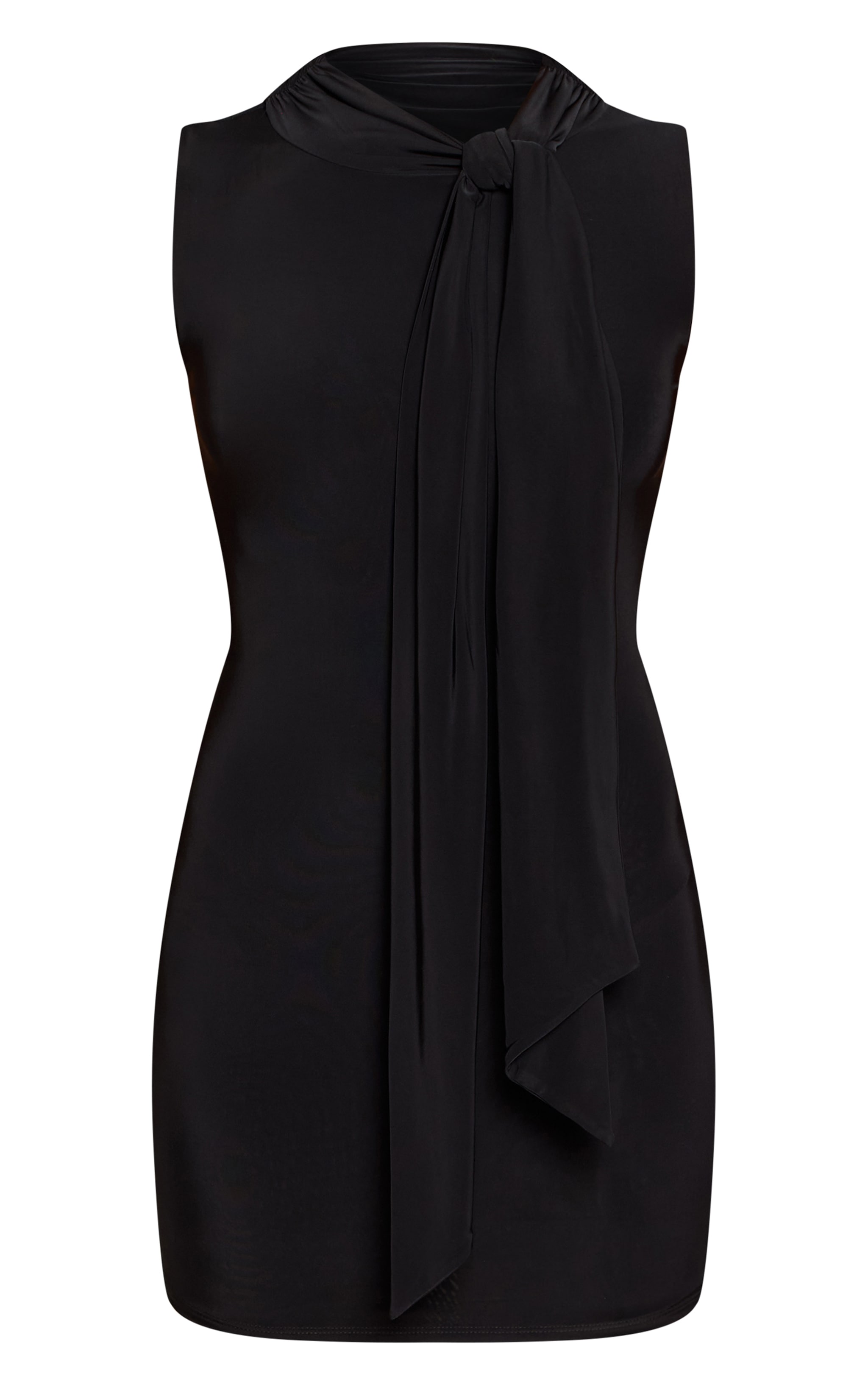 Black Double Layer Slinky Sleeveless Knot Drape Mini Dress image 5