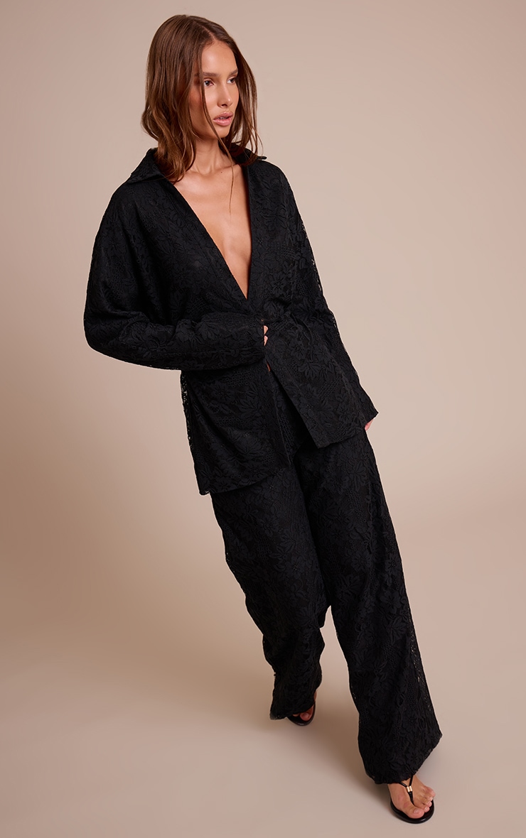 Black Lace Cinched Plunge Shirt image 3