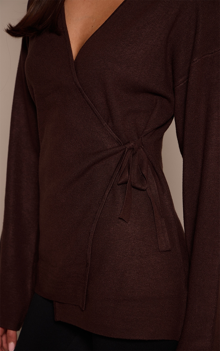Chocolate Long Sleeve Wrap Cardigan  image 4