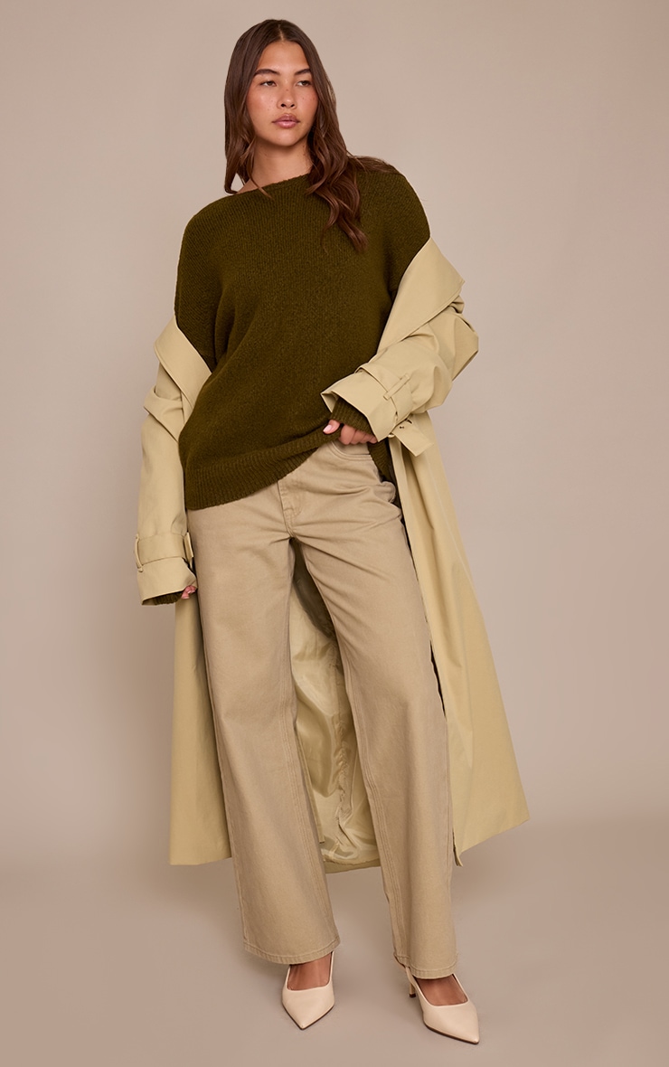 Khaki Tie Back Oversized Cardigan  image 3