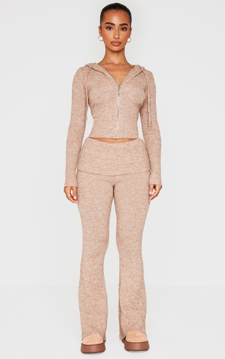 Petite Taupe Knit Long Sleeve Zip Up Hoodie image 3