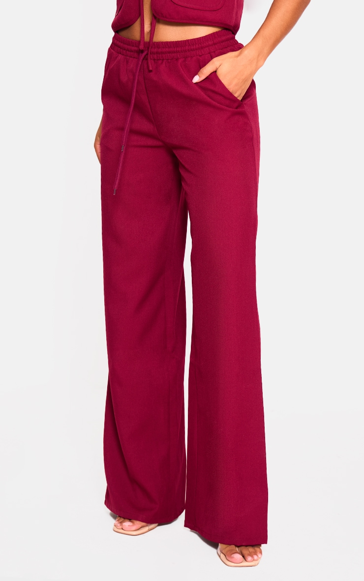 Pantalon large tissé rouge cerise à taille mi-haute image 2