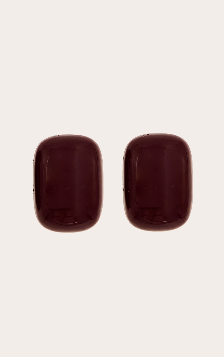 Burgundy Smooth Rectangular Stud Earrings image 2