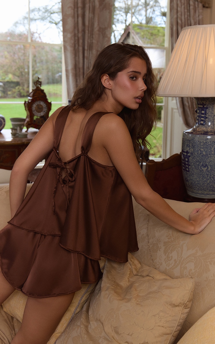 Chocolate Babydoll Satin Cami Short Set  image 5