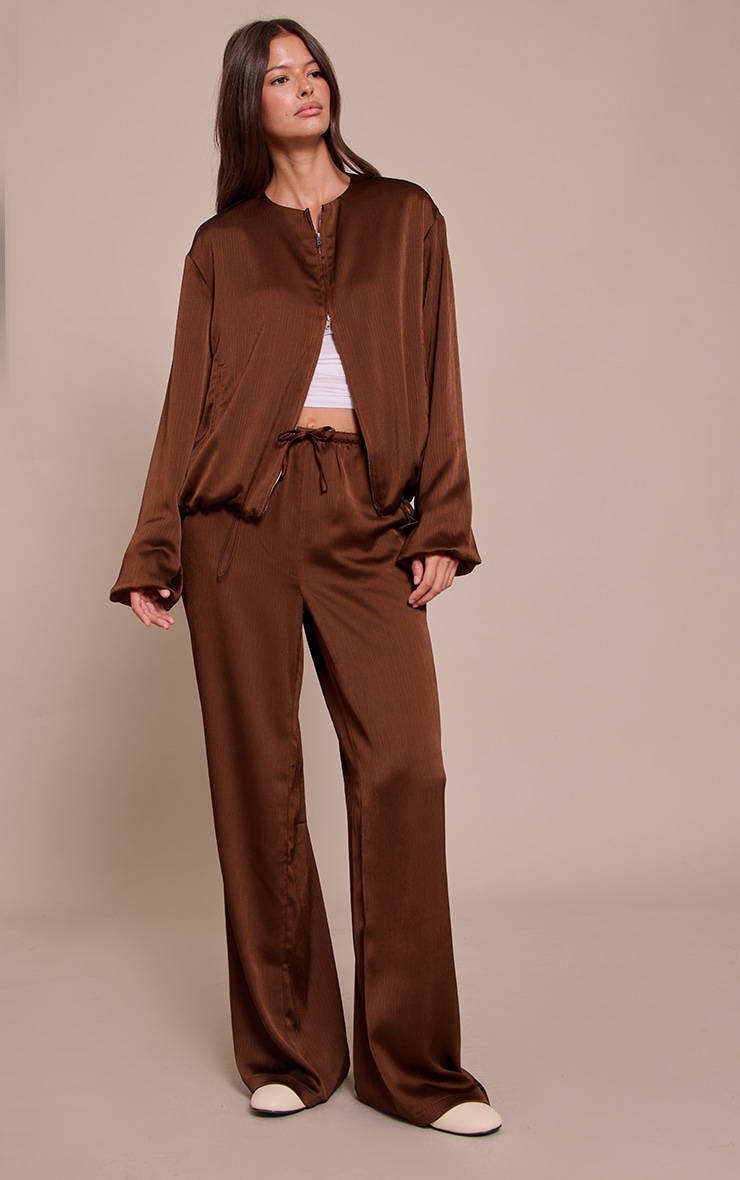 Dark Brown Textured Satin High Neck Jacket image 3