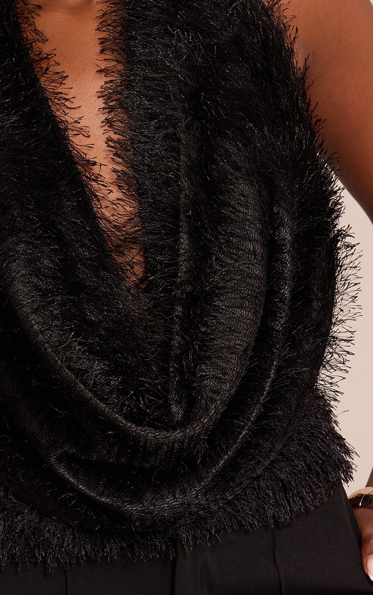 Black Textured Cowl Halterneck Top image 4