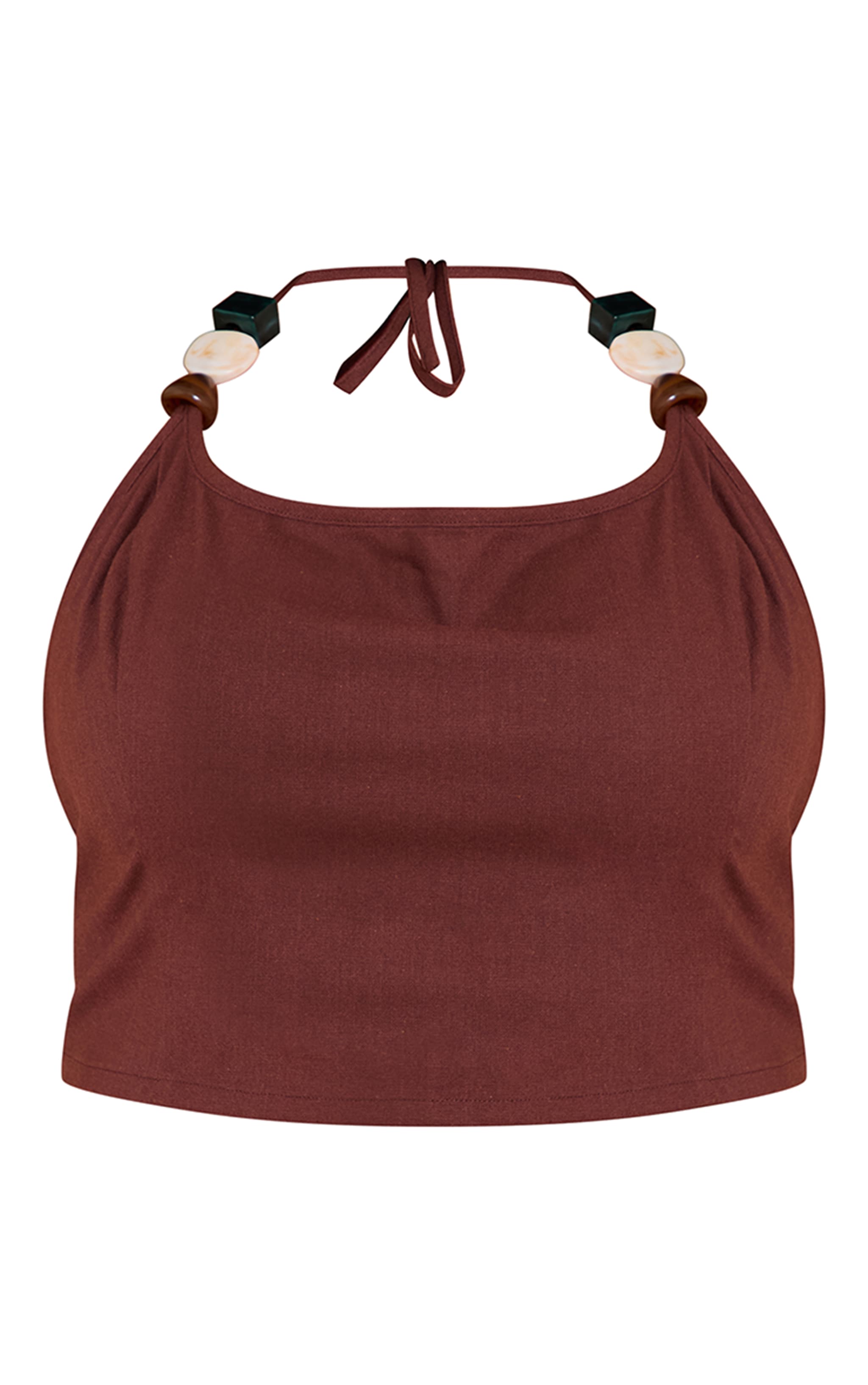 Plus Chocolate Lightweight Woven Trim Detail Halterneck Top image 5