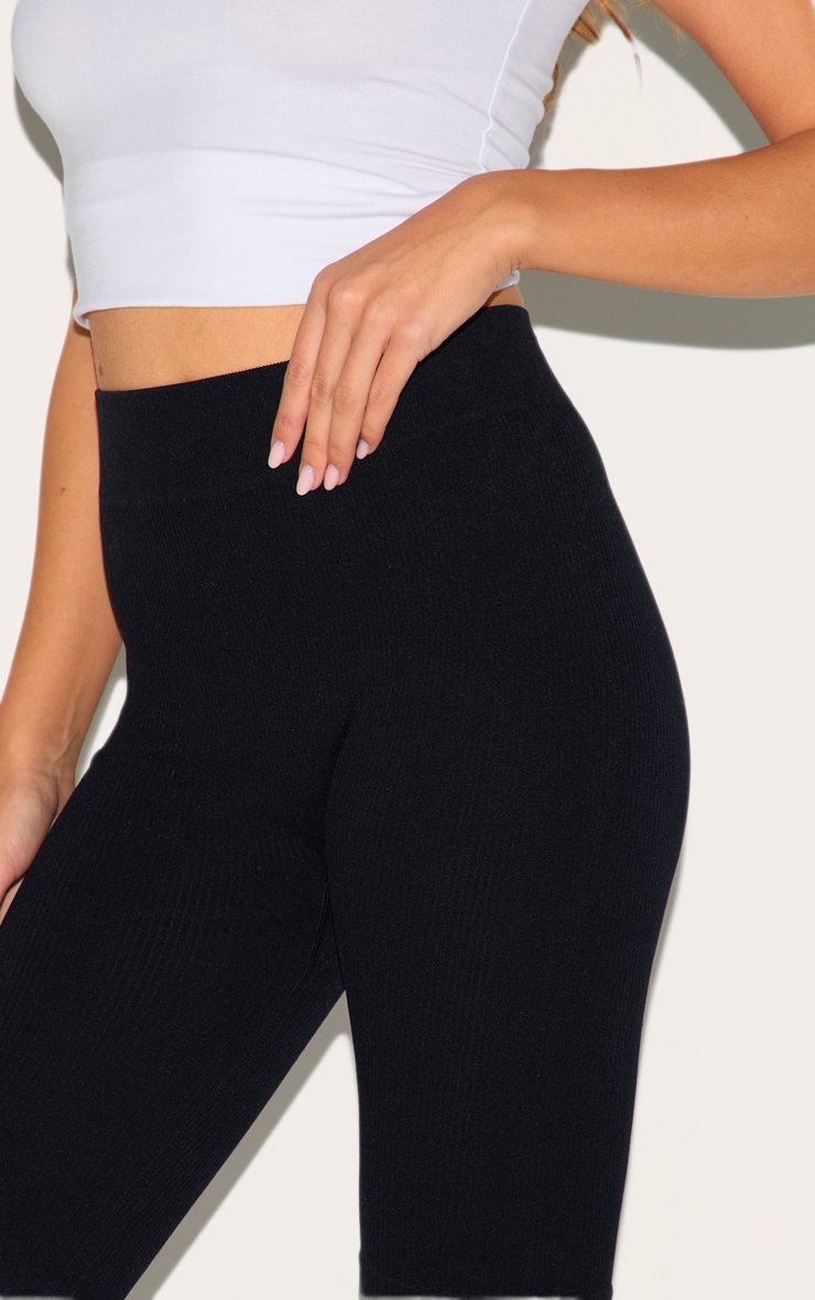 Basic Black Structured Contour Rib Bike Shorts image 5
