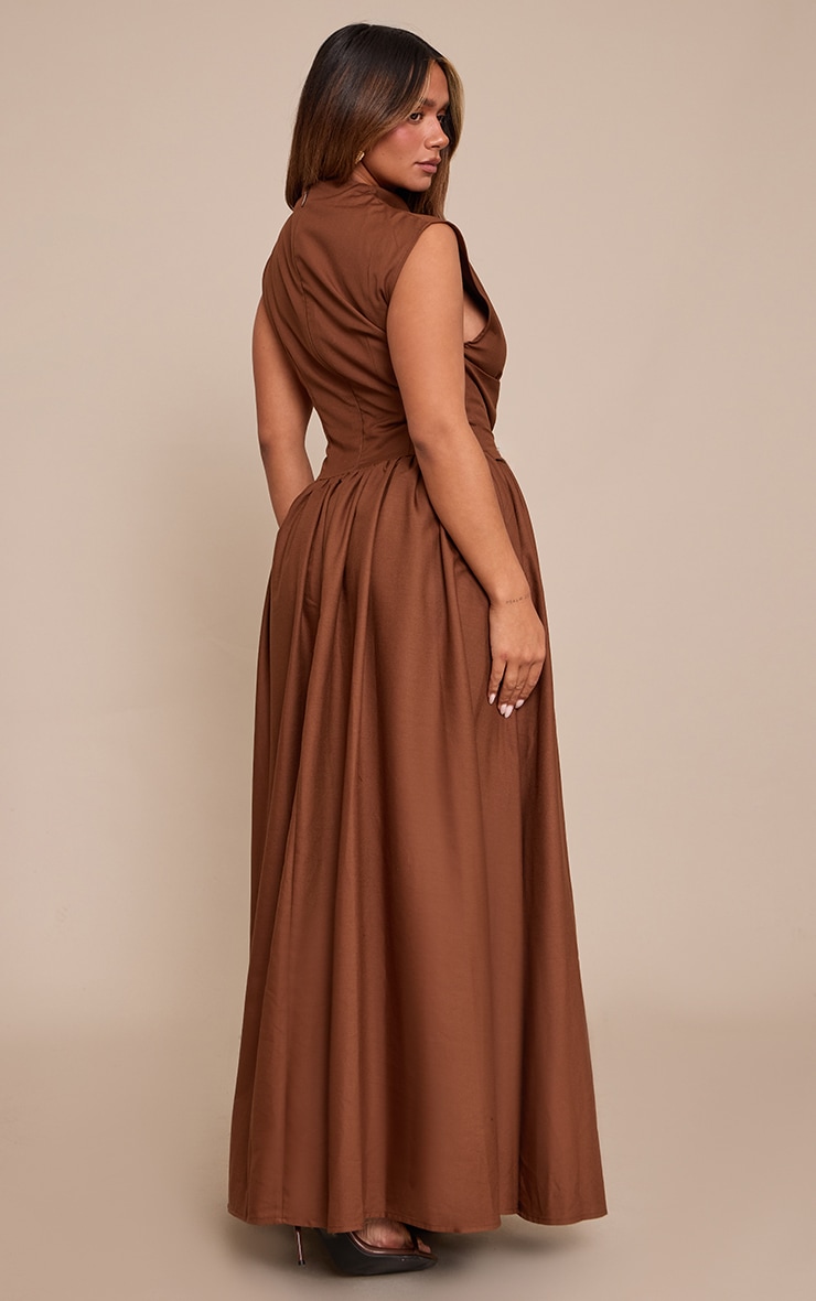 Shape Chocolate Woven High Neck Corseted Maxi Shift Dress image 2