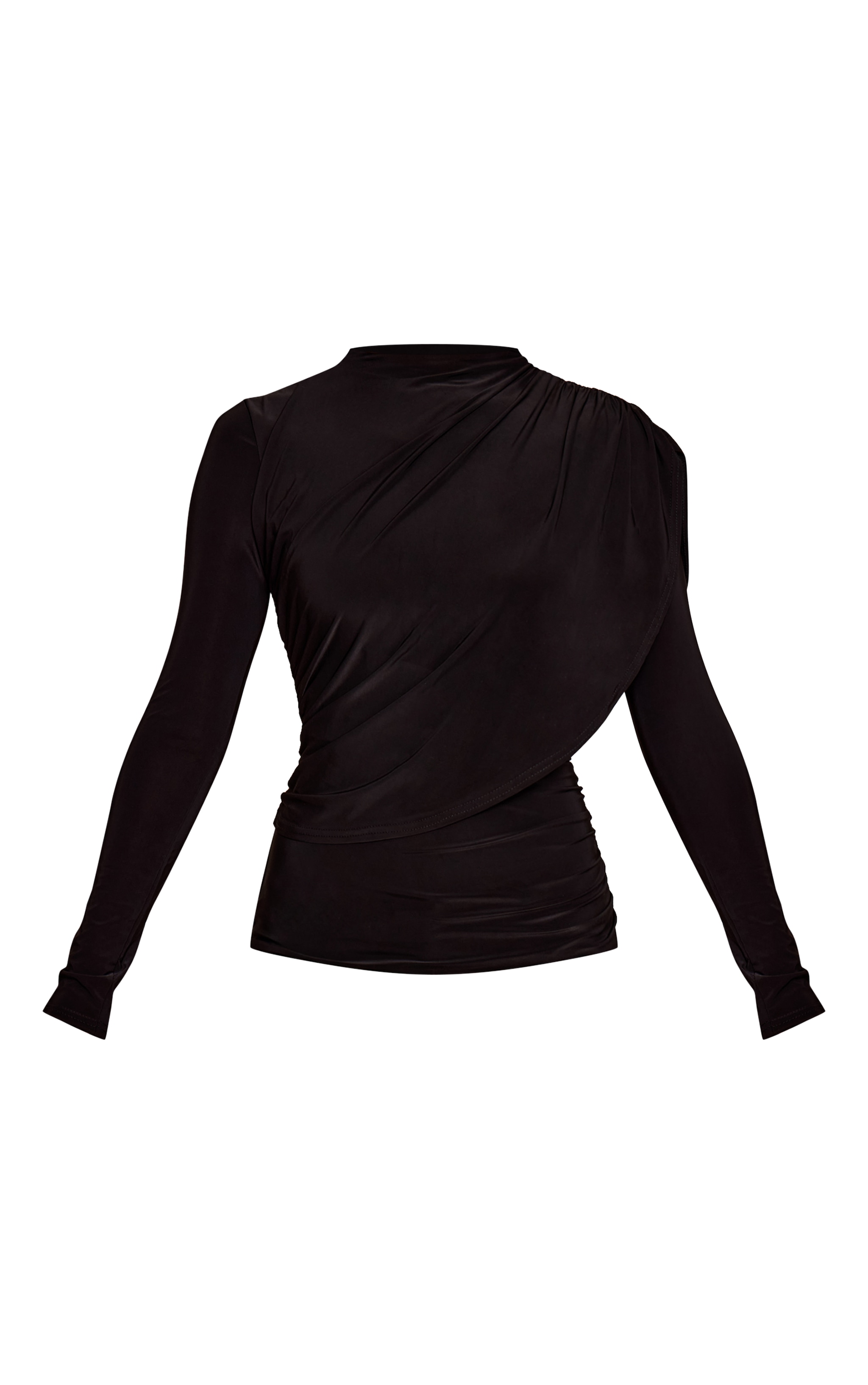 Black Double Layer Slinky Cape Detail Long Sleeve Top  image 5