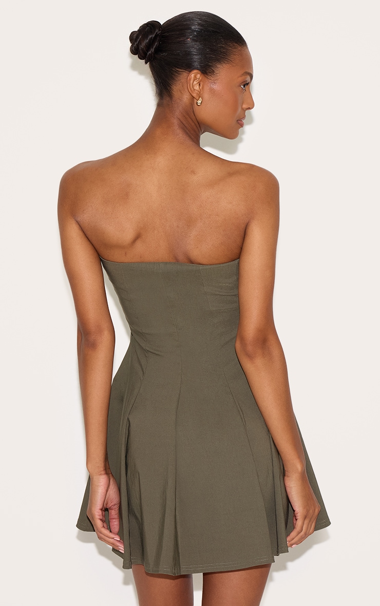 Robe bustier droite tissée stretch kaki plissée image 2