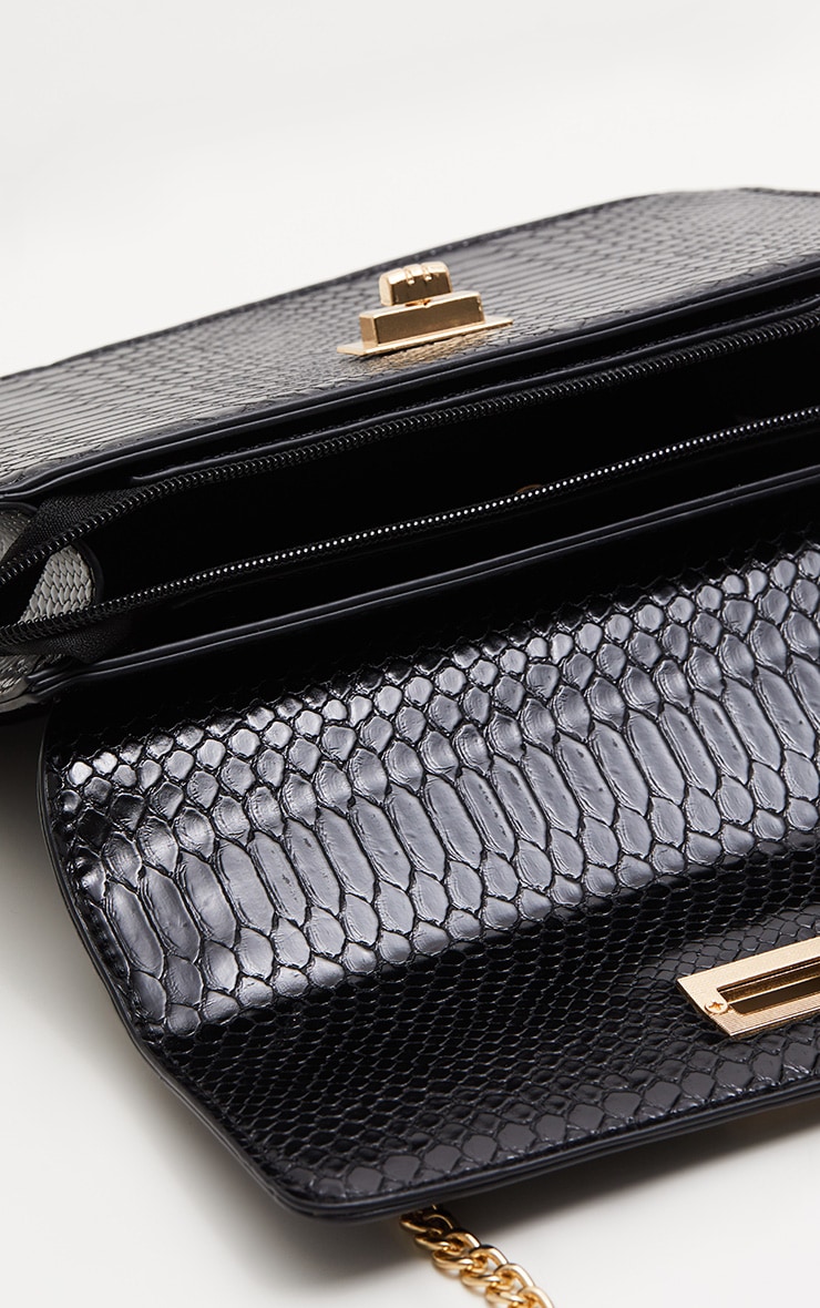 Black Croc Chain Cross Body Bag Accessories PrettyLittleThing