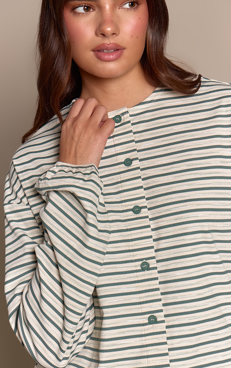 Teal Stripe Soft Rib Relaxed Button Up Top image 4