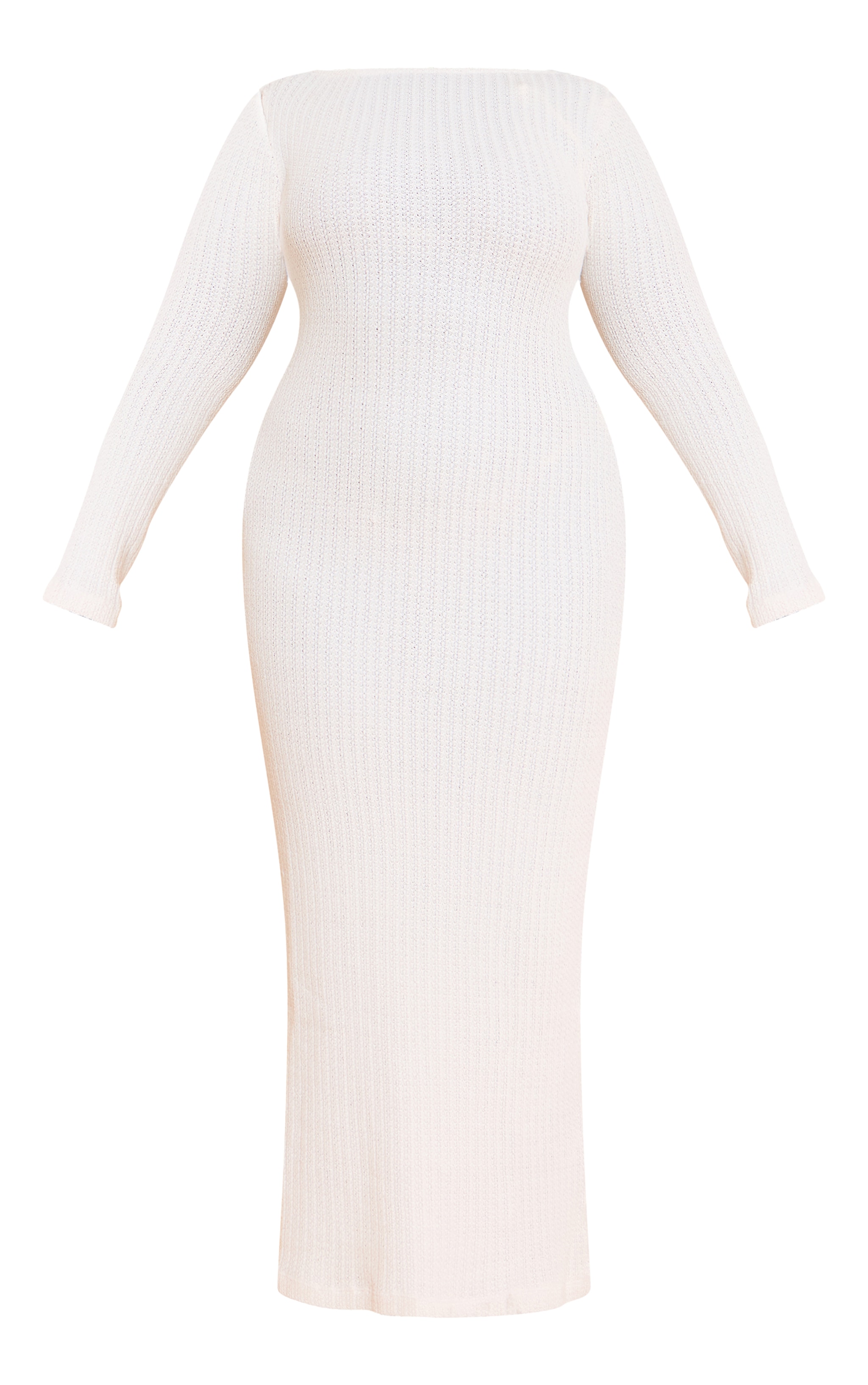 Plus Cream Textured Backless Boat Neck Long Sleeve Maxi Dress image 5