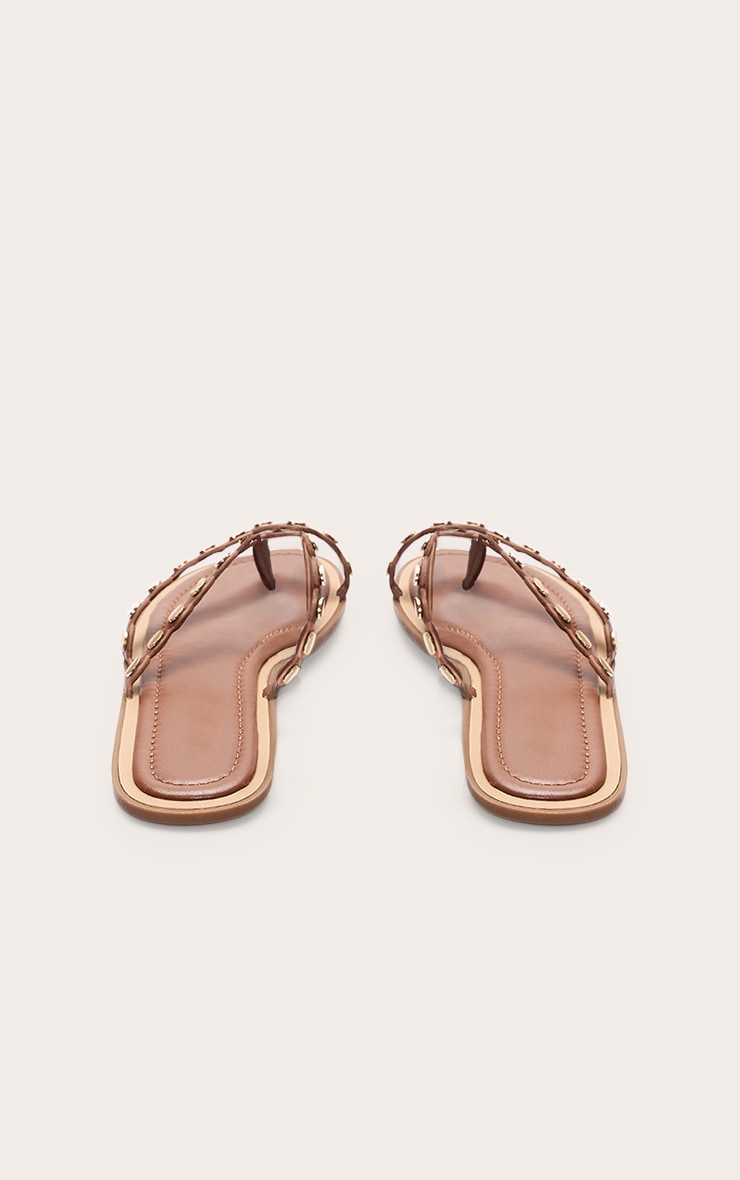 Tan Toe Thong Gold Hardware Sandals image 3