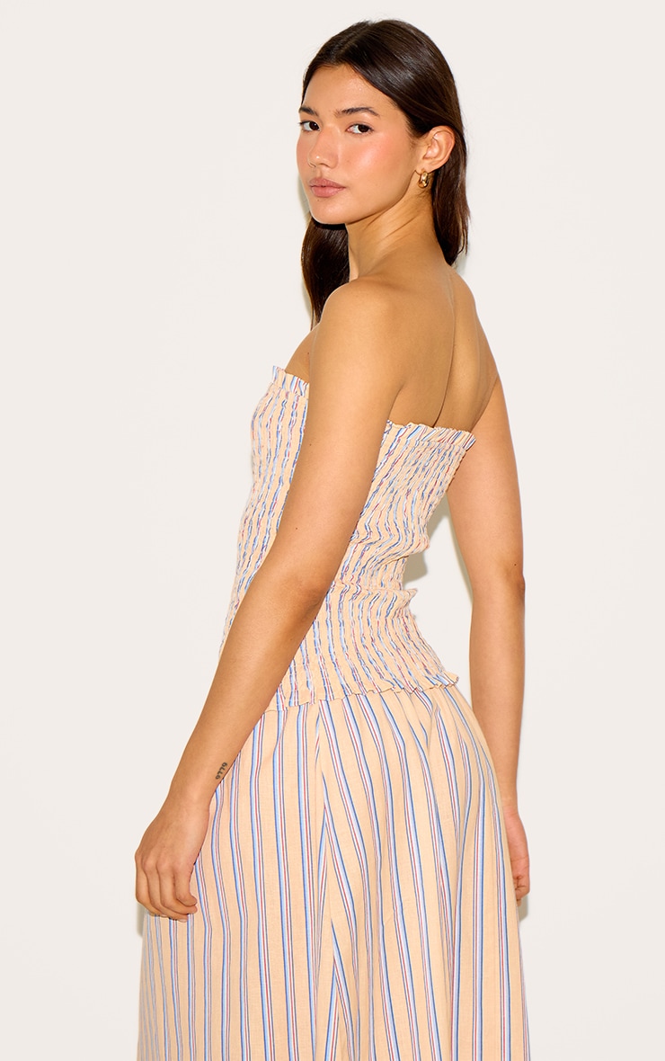 Orange Pinstripe Linen Look Shirred Bandeau Top image 2