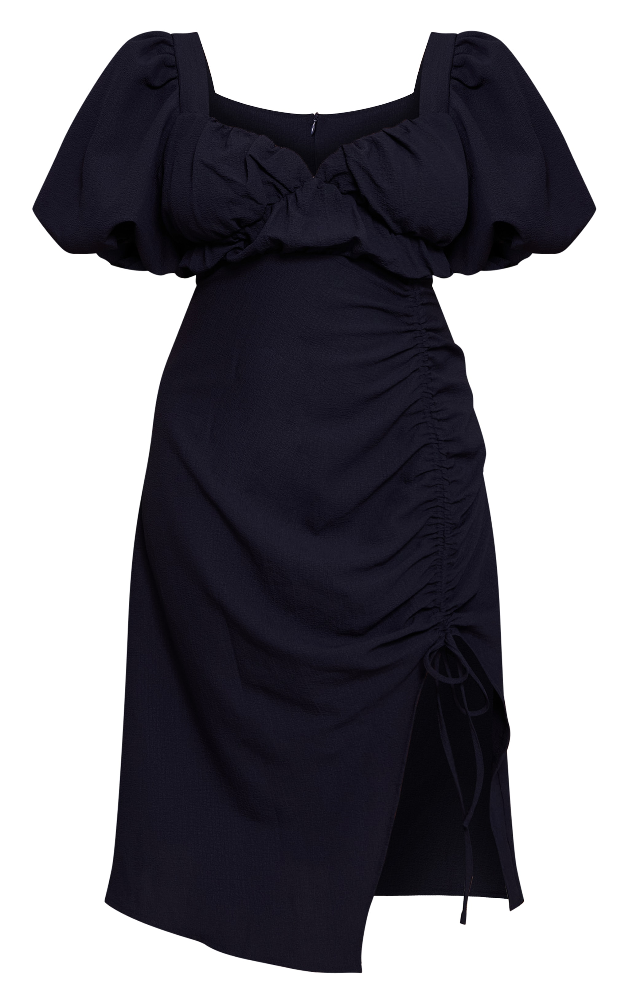 Plus Navy Puff Sleeve Ruched Split Side Midi Dress image 5