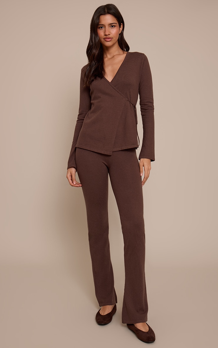 Tall Chocolate Fine Knit Flared Legging image 1