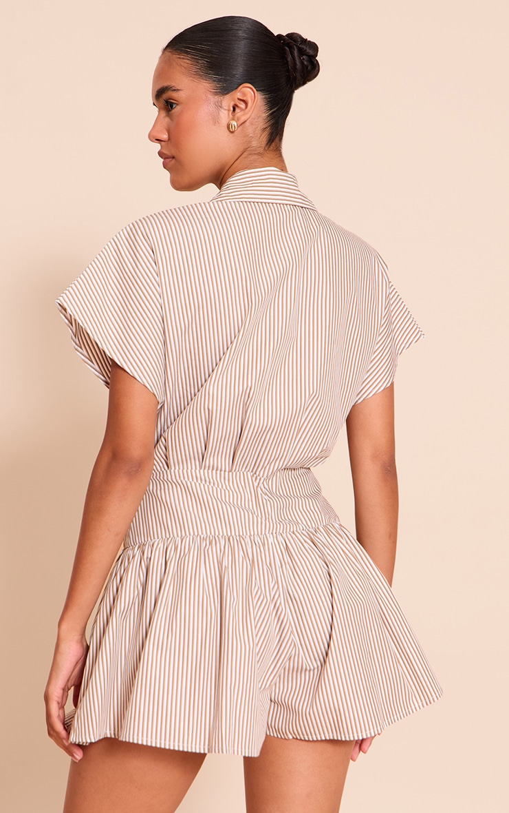 Chocolate Woven Striped Cinched Romper image 2