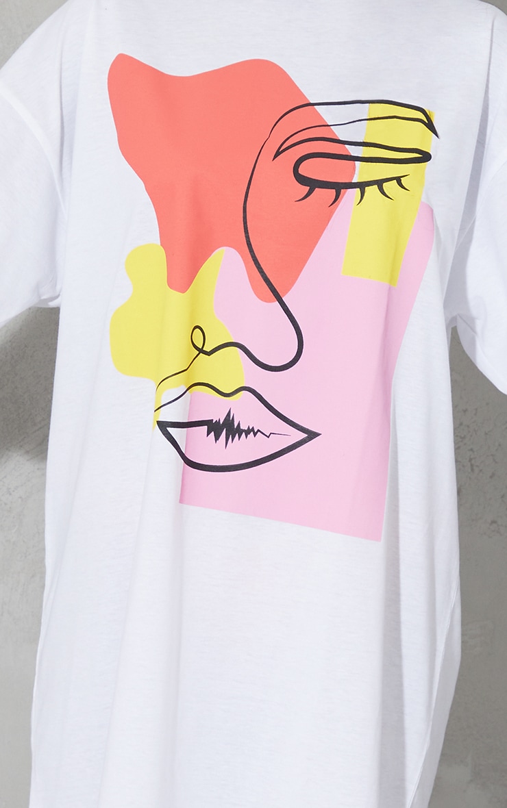 Tall Cream Contrast Block Face Illustration T-Shirt Dress image 3