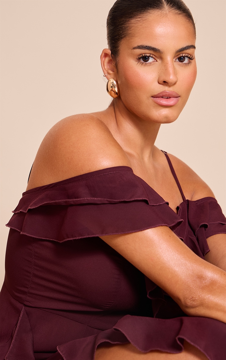 Plus Plum Cold Shoulder Ruffle Detail Strappy Maxi Dress image 4