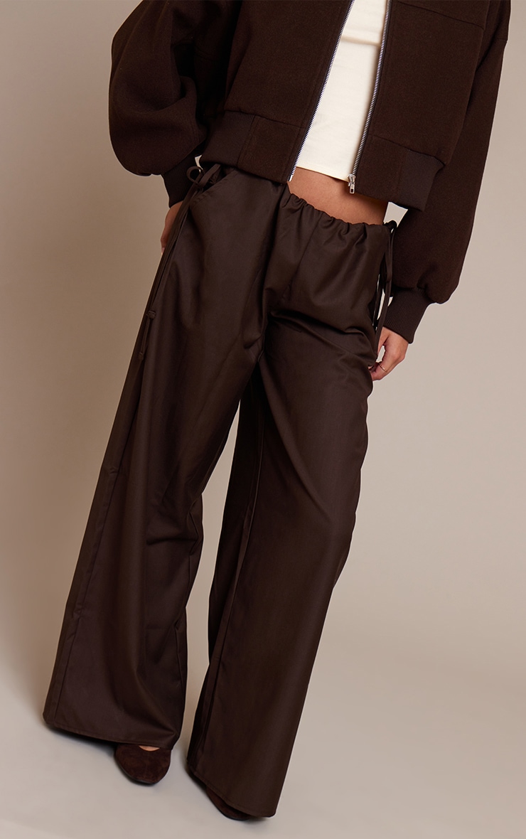 Chocolate Woven Side Tie Detail Wide Leg Pants image 2