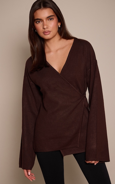 Chocolate Long Sleeve Wrap Cardigan