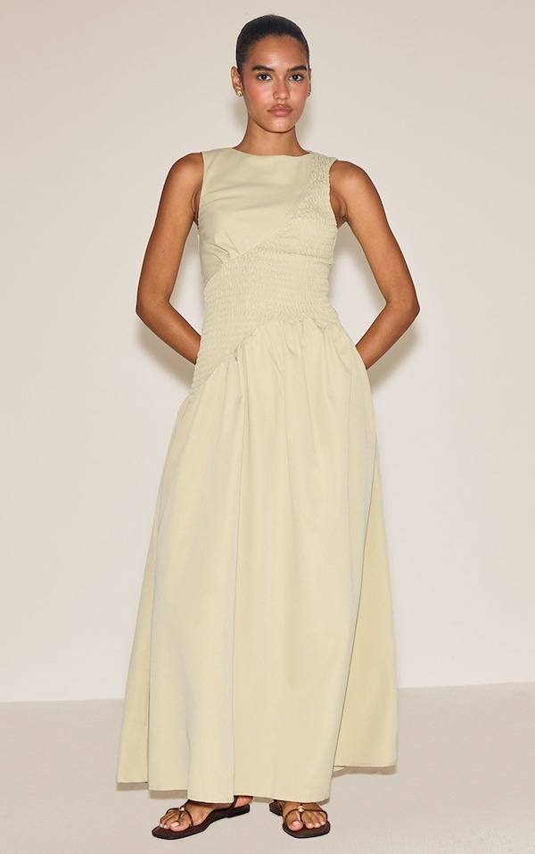 Sage Shirred Detail Sleeveless Maxi Dress