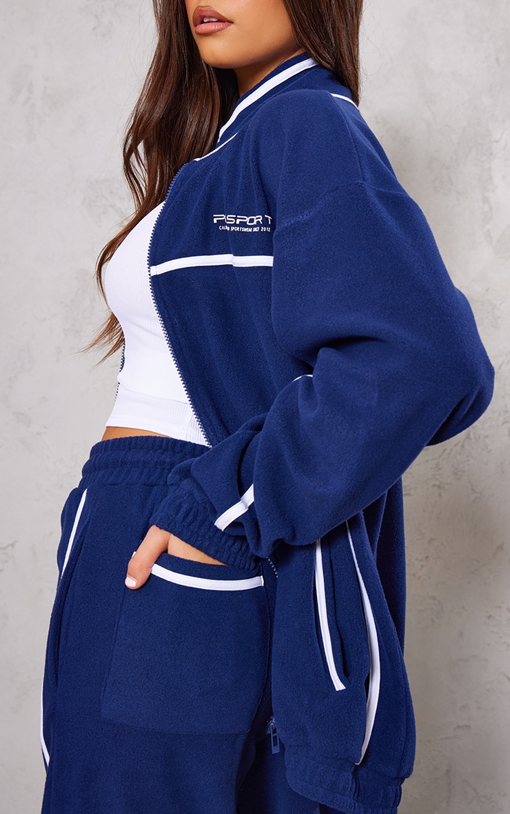 PLT SPORT Navy Fleece Oversized Piping Detail Wide Leg Sweatpants image 4