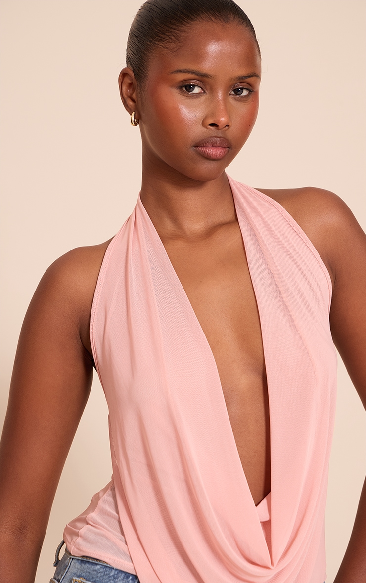 Peach Mesh Halter Neck Top image 4