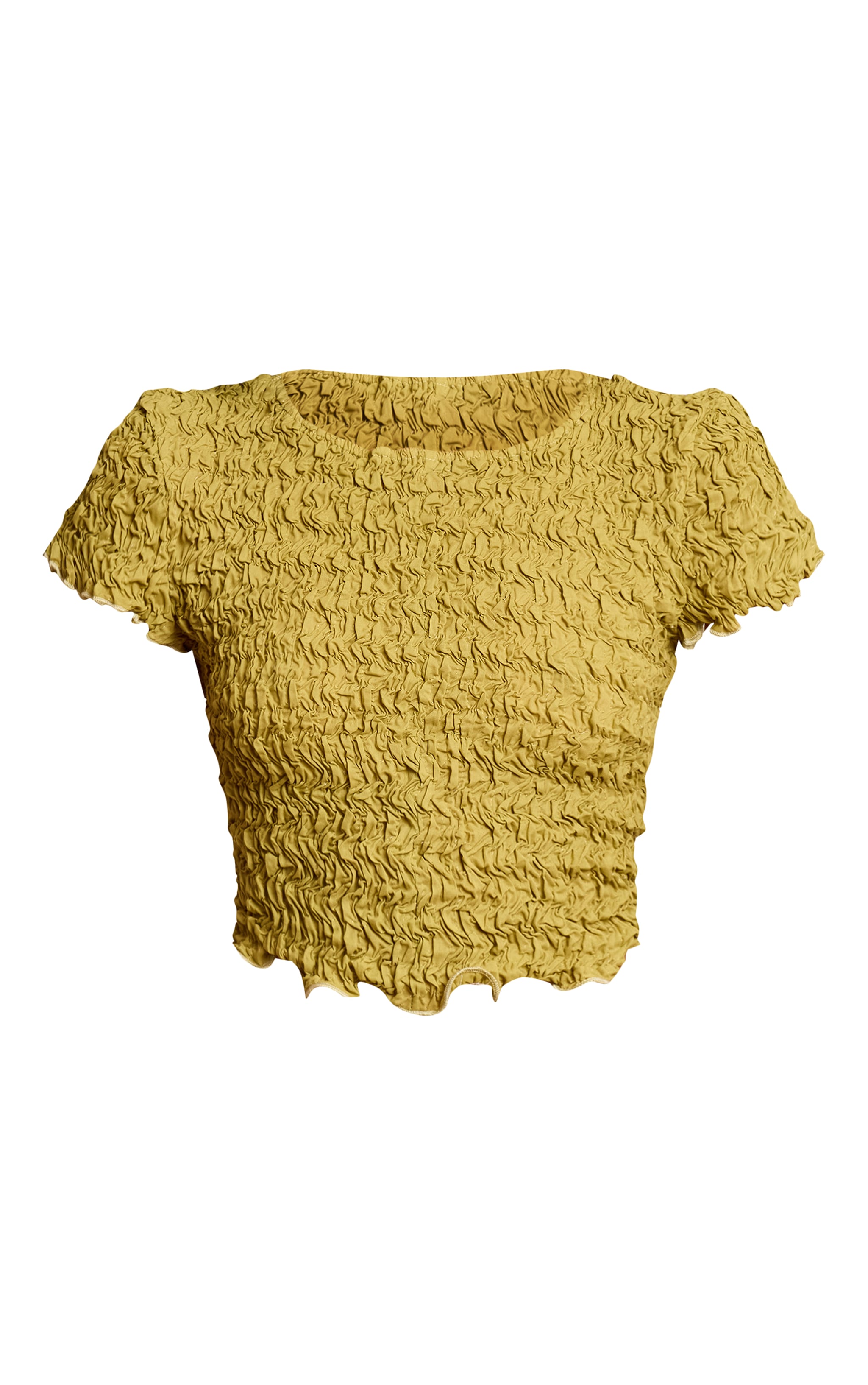 Top en jersey texturé crêpé vert olive à col ras image 5