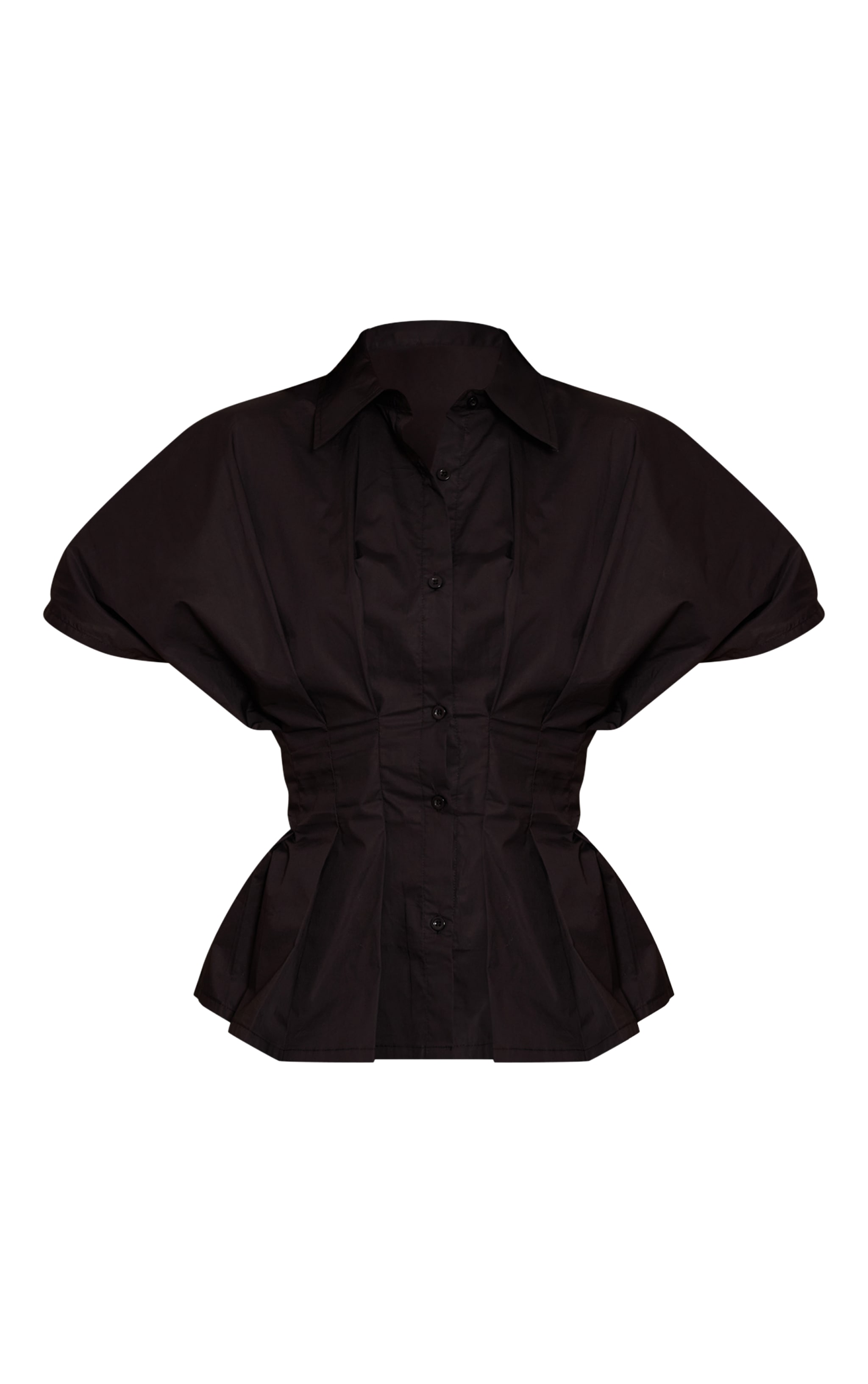 Chemise noire plissée à manches courtes et taille cintrée image 5