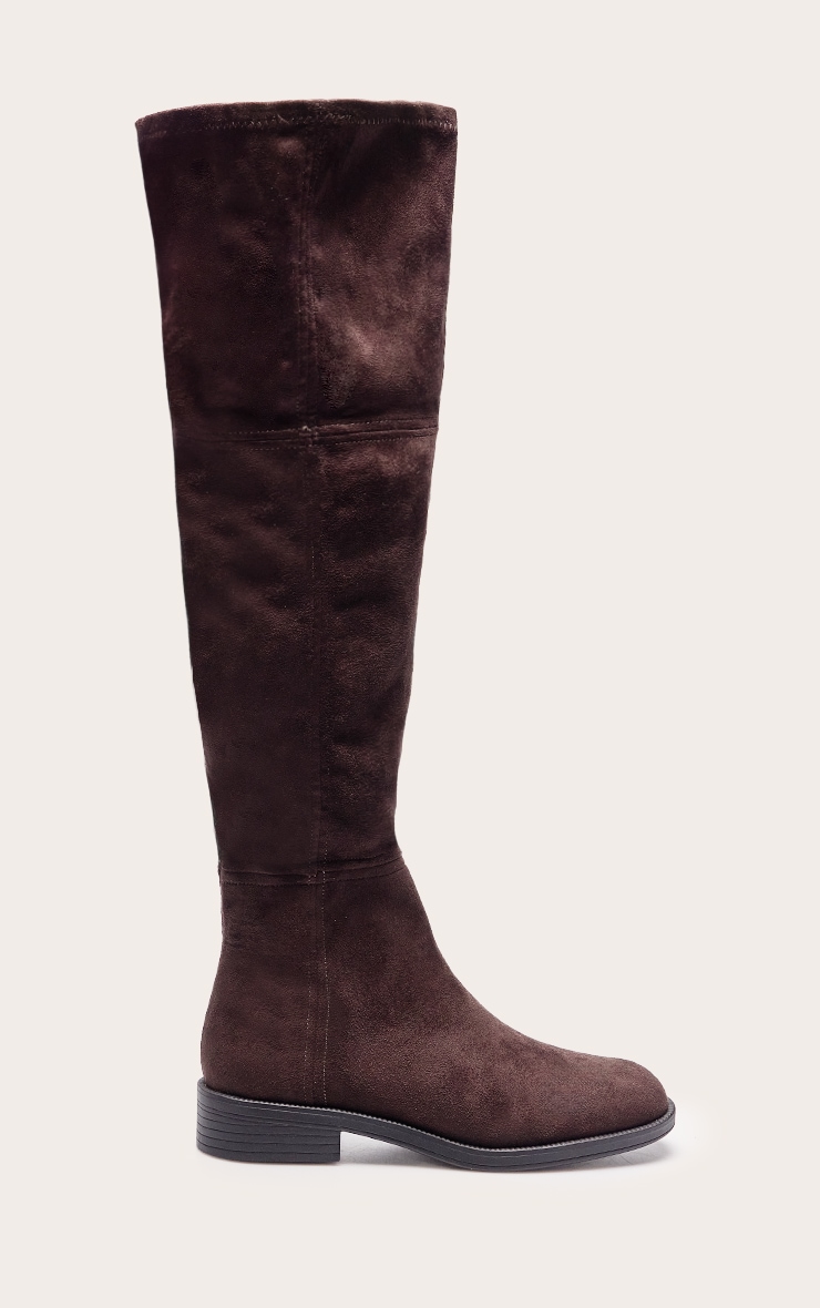 Chocolate Faux Suede Round Toe Riding Knee High Boot image 2