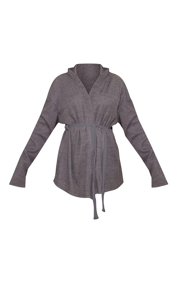 Robe de chambre en maille gaufrée gris anthracite à nouer sur la taille image 5