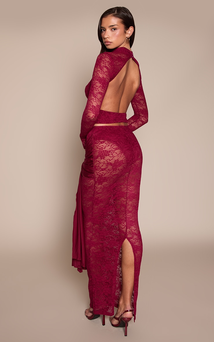 Wine Lace Slinky Drape Maxi Skirt image 3