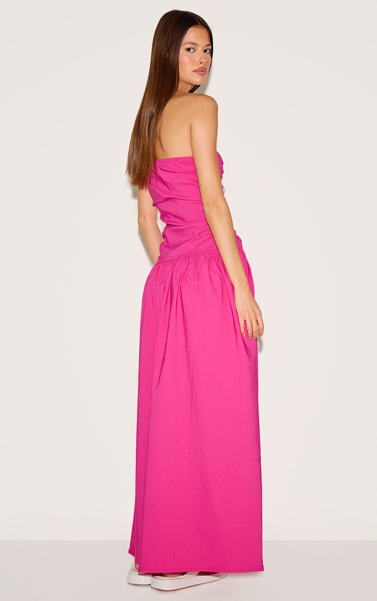 Robe bustier longue tissée stretch fuchsia froncée image 2
