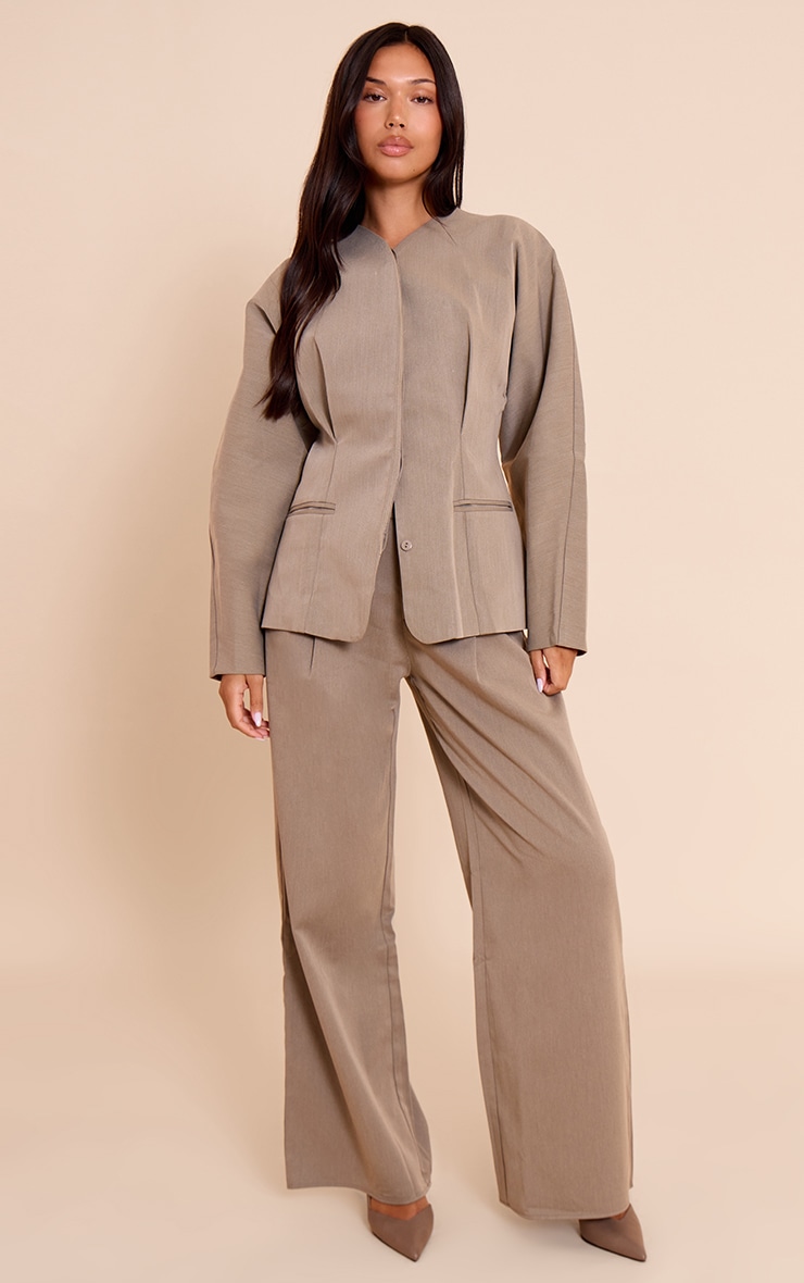  Light Grey Premium Woven Tailored Collarless Blazer