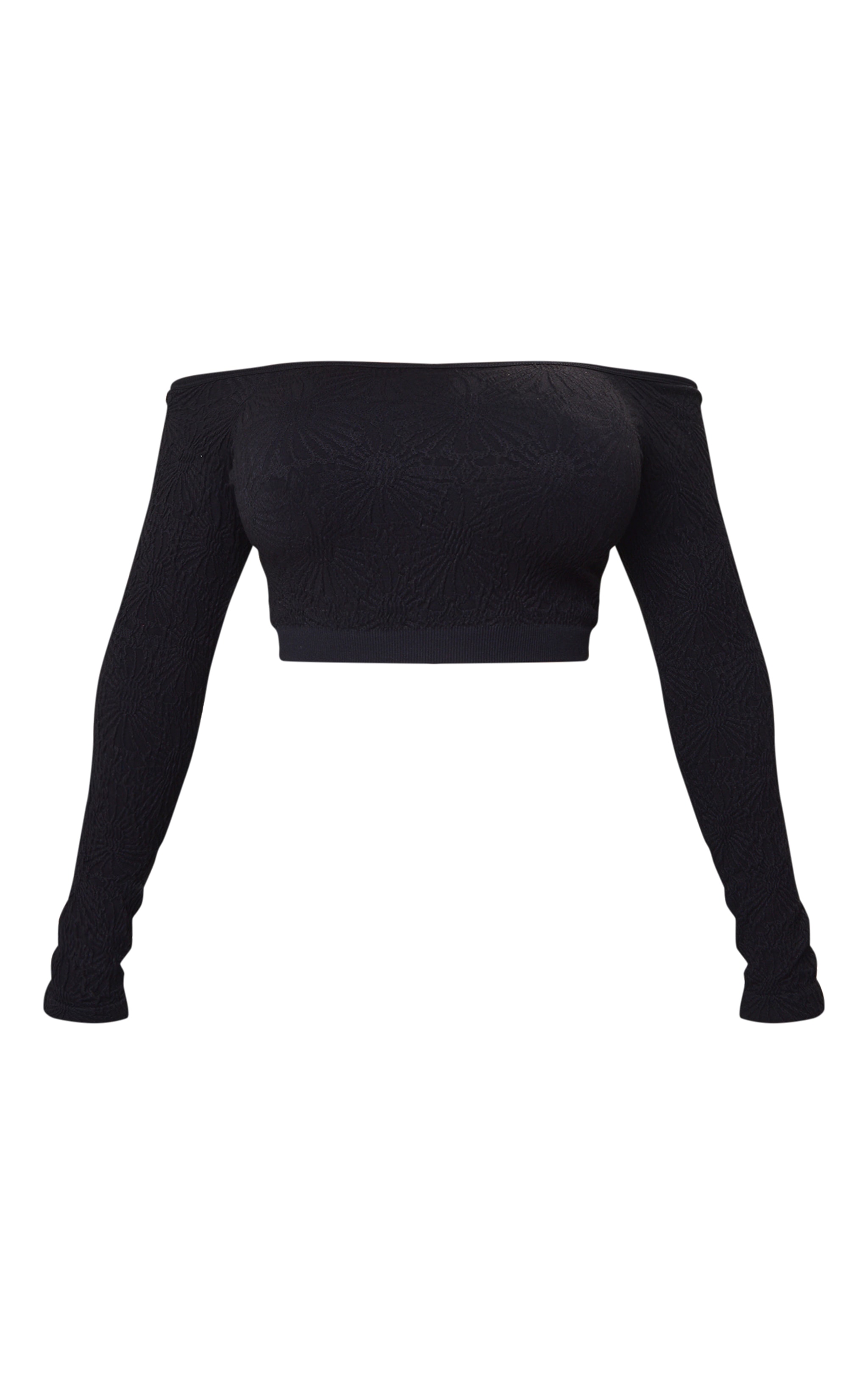 Shape Black Textured Seamless Bardot Long Sleeve Crop Top image 5