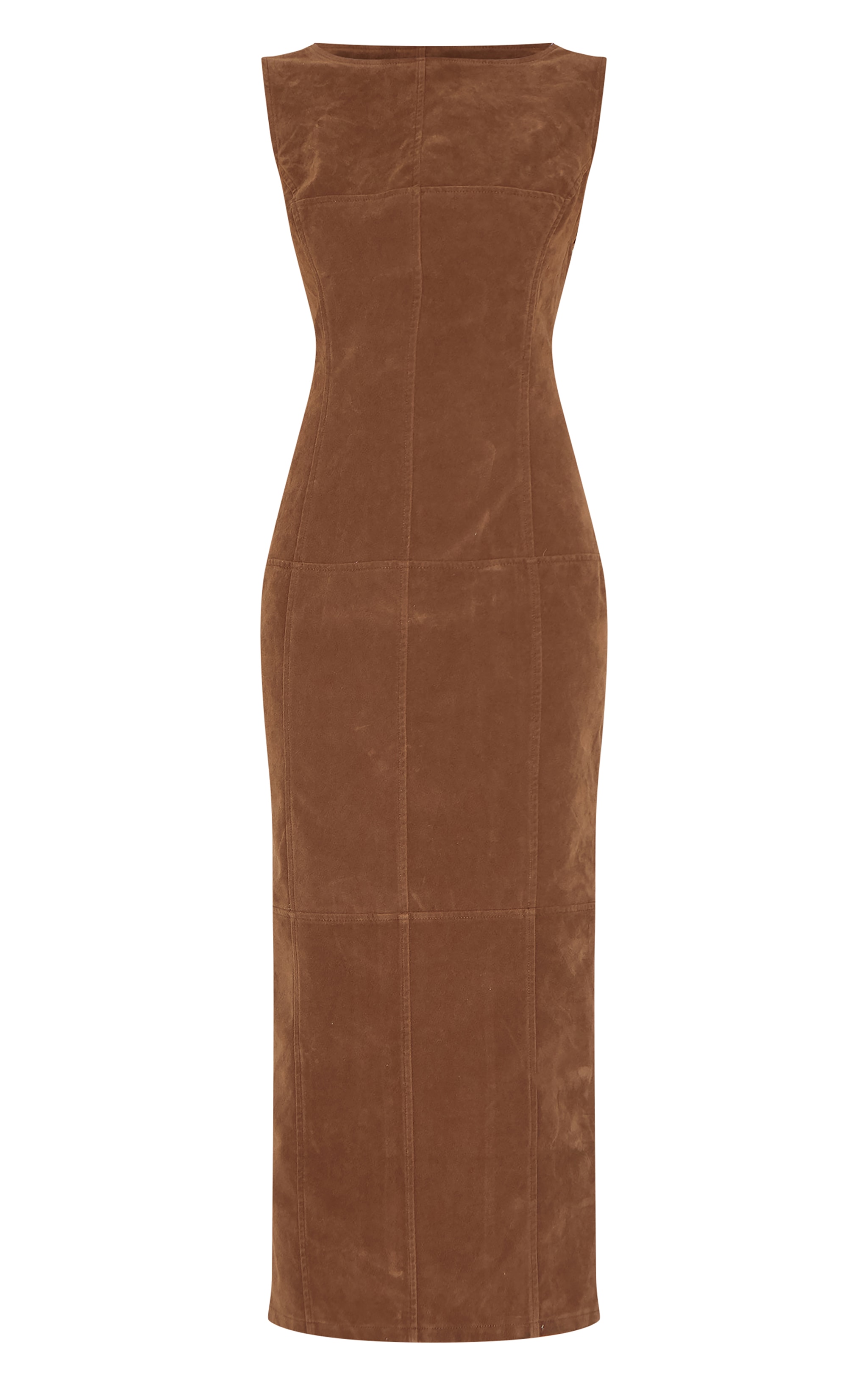 Chestnut Faux Suede Boat Neck Backless Maxi Dress image 5