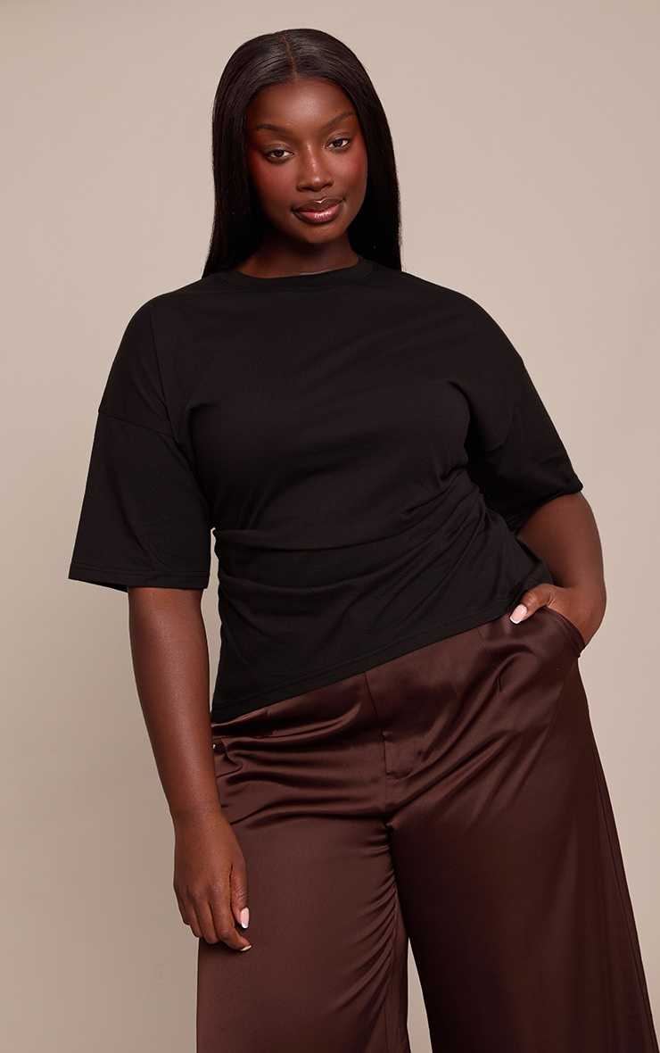Plus Black Ruched Side Detail T Shirt image 1