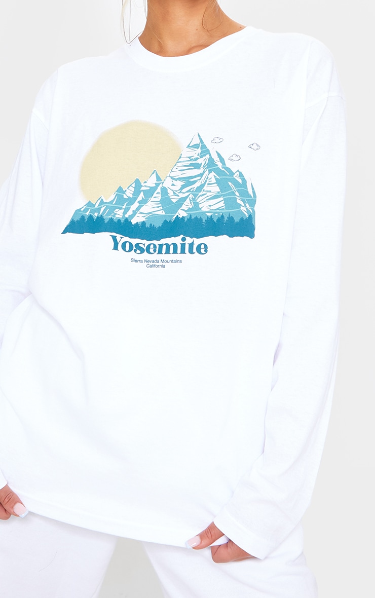 White Yosemite Printed Oversized Long Sleeve T Shirt image 4