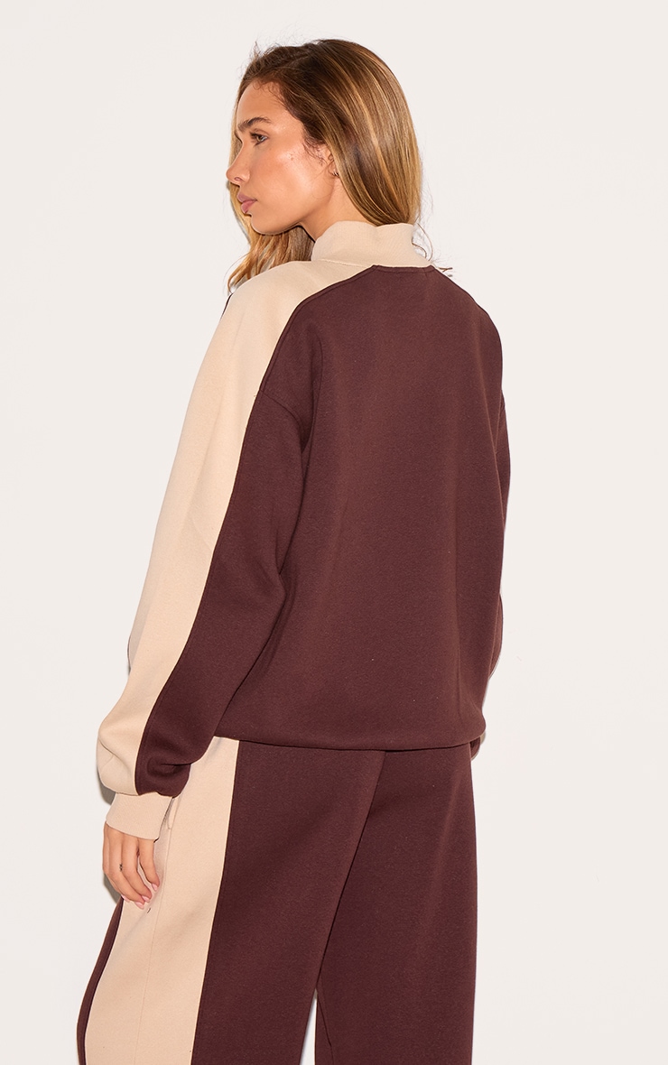 Sweat oversize chocolat à parties contrastantes et zip image 2