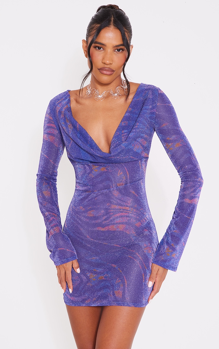 Mini robe de plage violette en mesh à paillettes texturées et imprimé tigre image 1