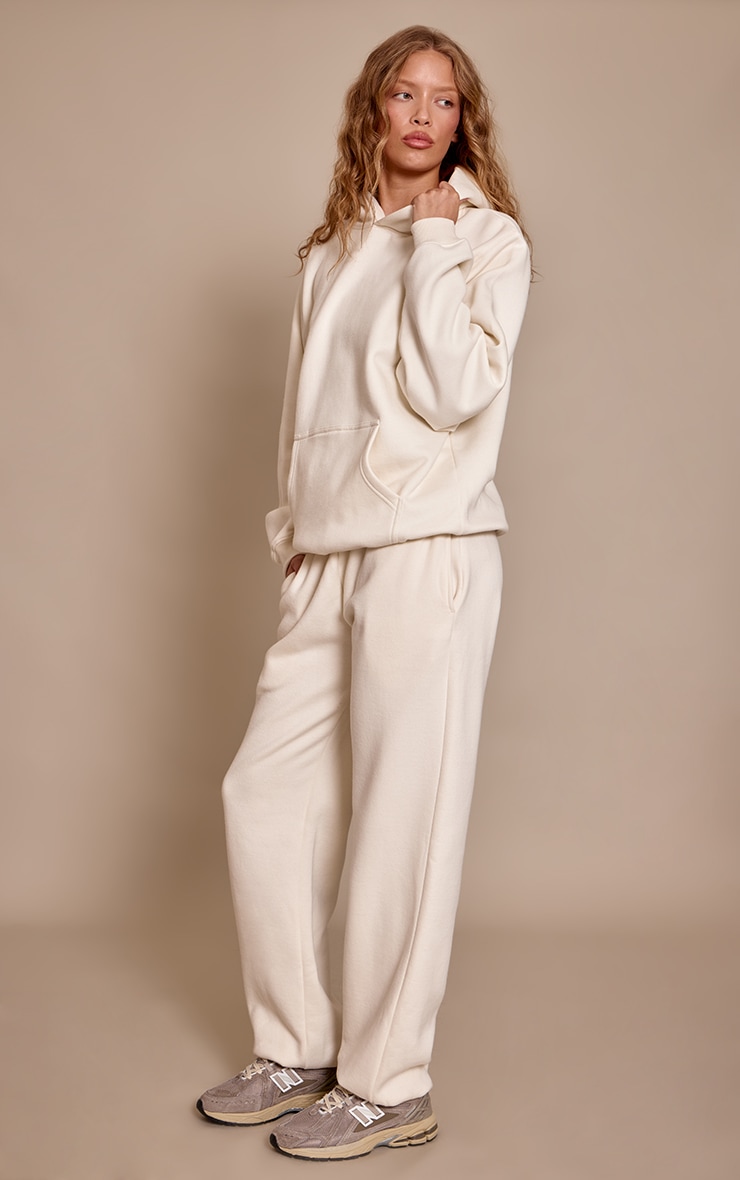 Cream Cotton Fleece Cuffed Sweat Pants image 2