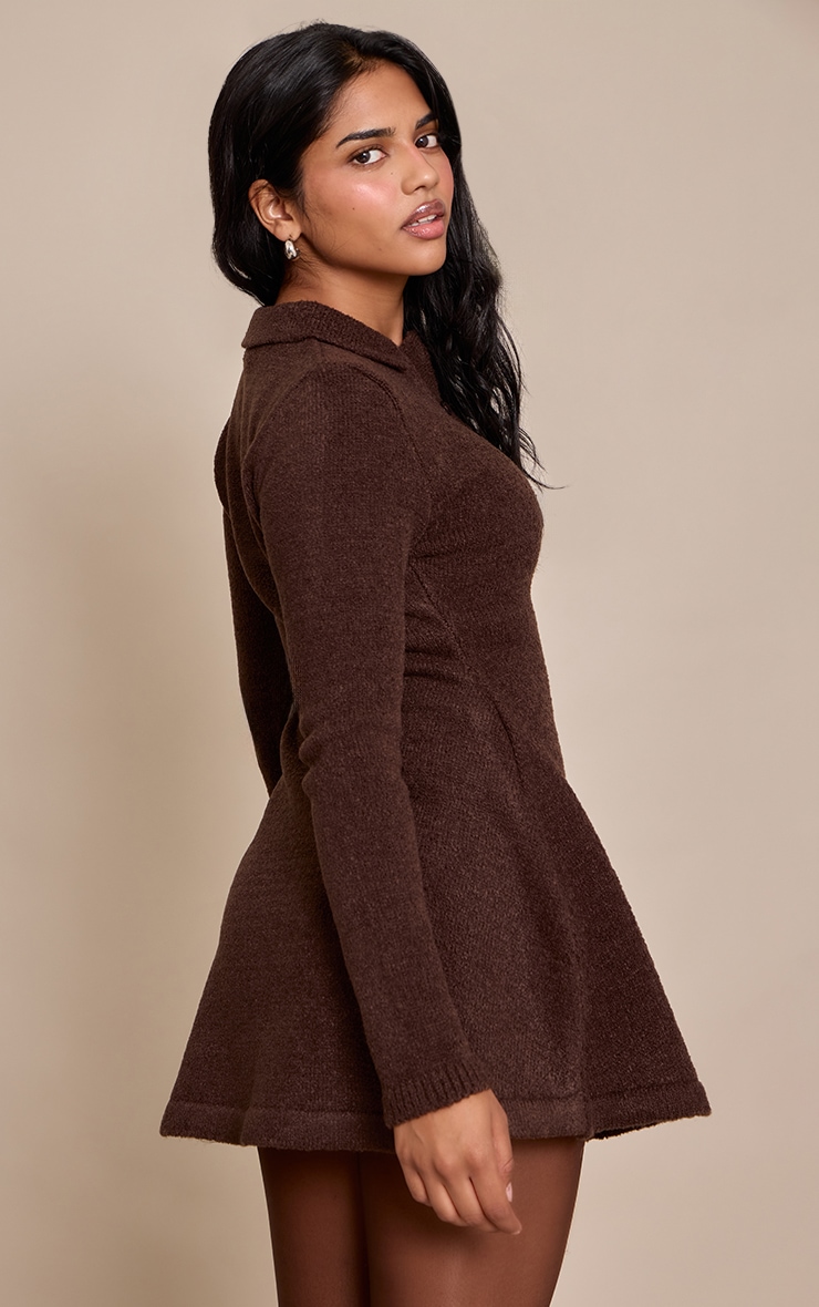 Petite Chocolate Flippy Long Sleeve Knitted Mini Dress image 2