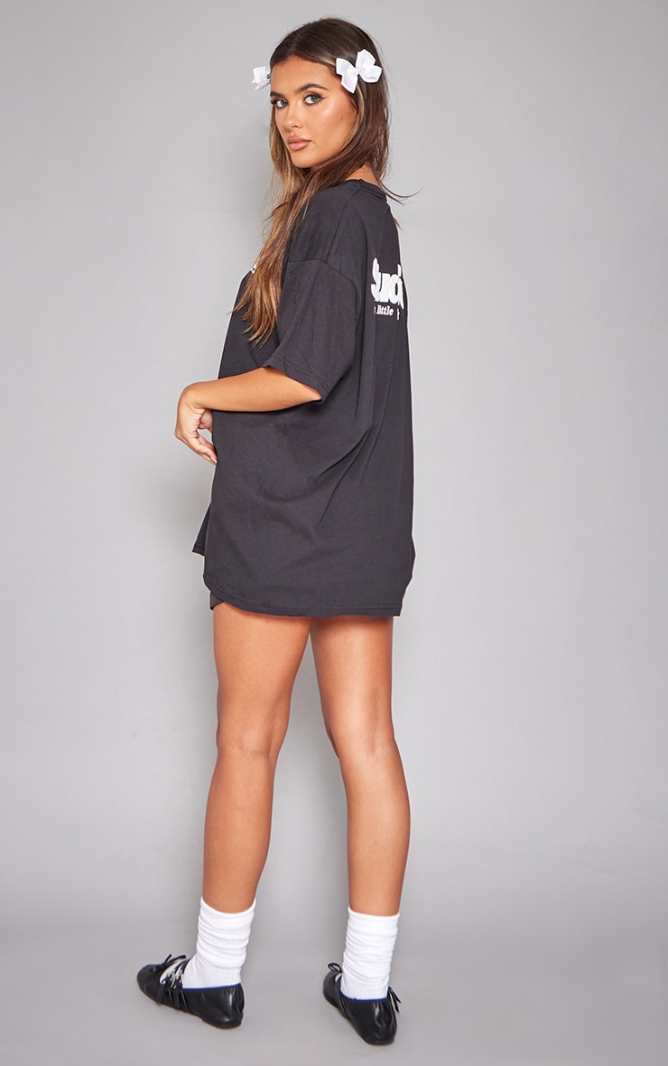 PRETTYLITTLETHING Black Washed Studio Puff Printed T Shirt image 2