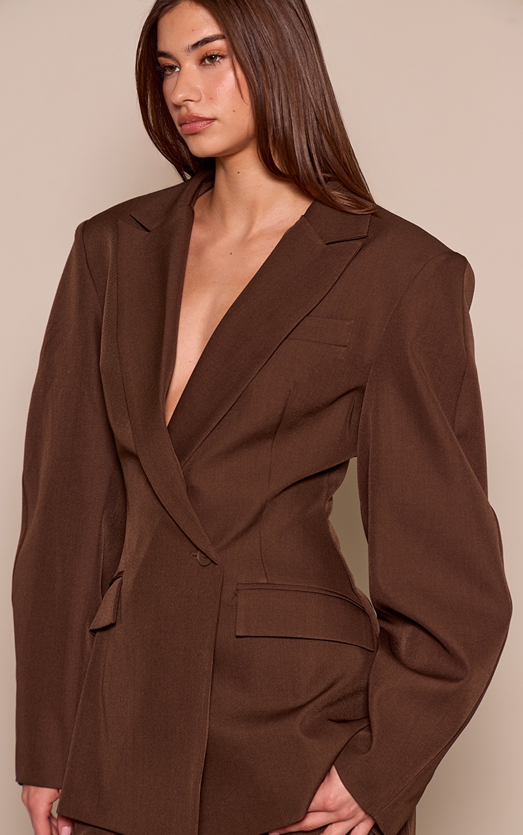 Dark Brown Asymmetric Detail Cocoon Sleeve Blazer