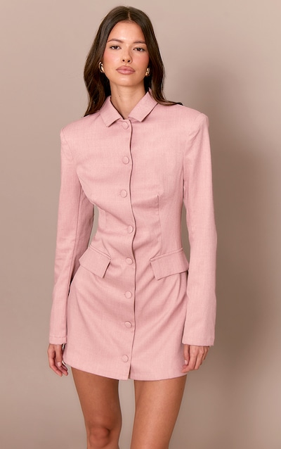 Blush Rose Tailored Button Up Pocket Detail Mini Dress