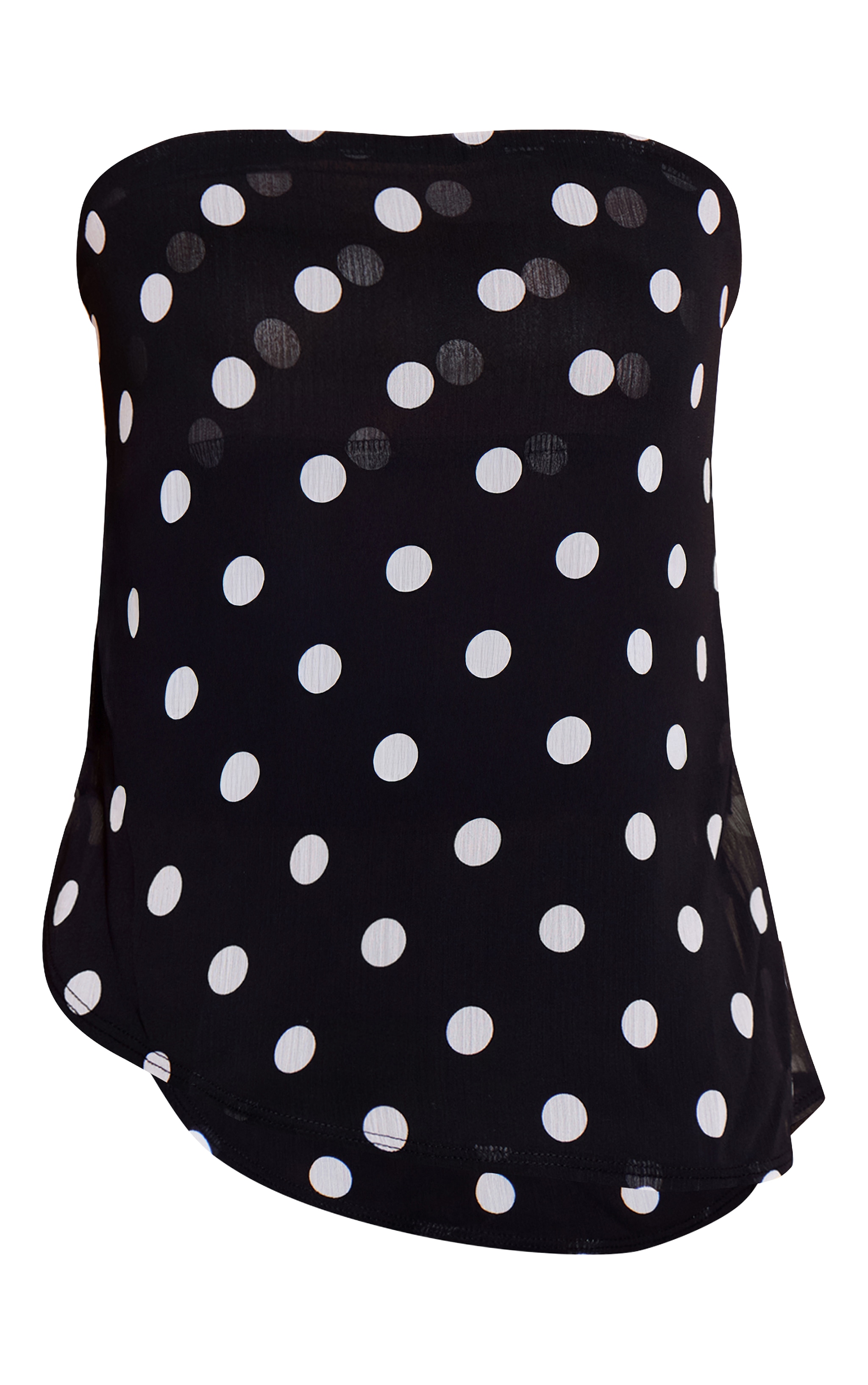 Black Polka Dot Print Bandeau Chiffon Top image 5