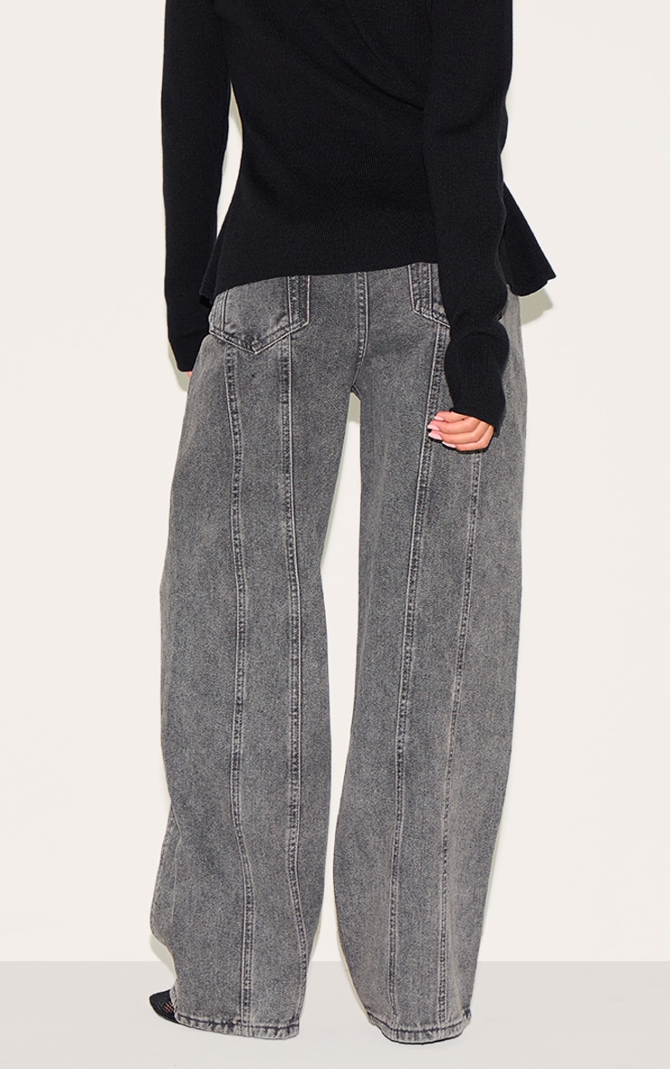 Petite Grey Denim Seam Detail Jeans With Adjustable Straps image 3